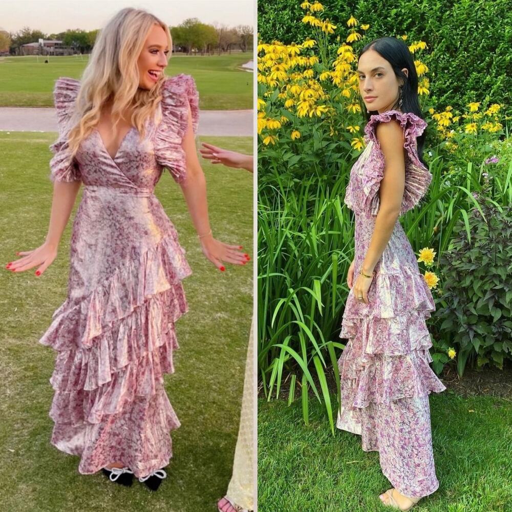 LoveShackFancy Angelica Dress Tulipwood Metallic Ruffle Silk Boho Formal Size 00